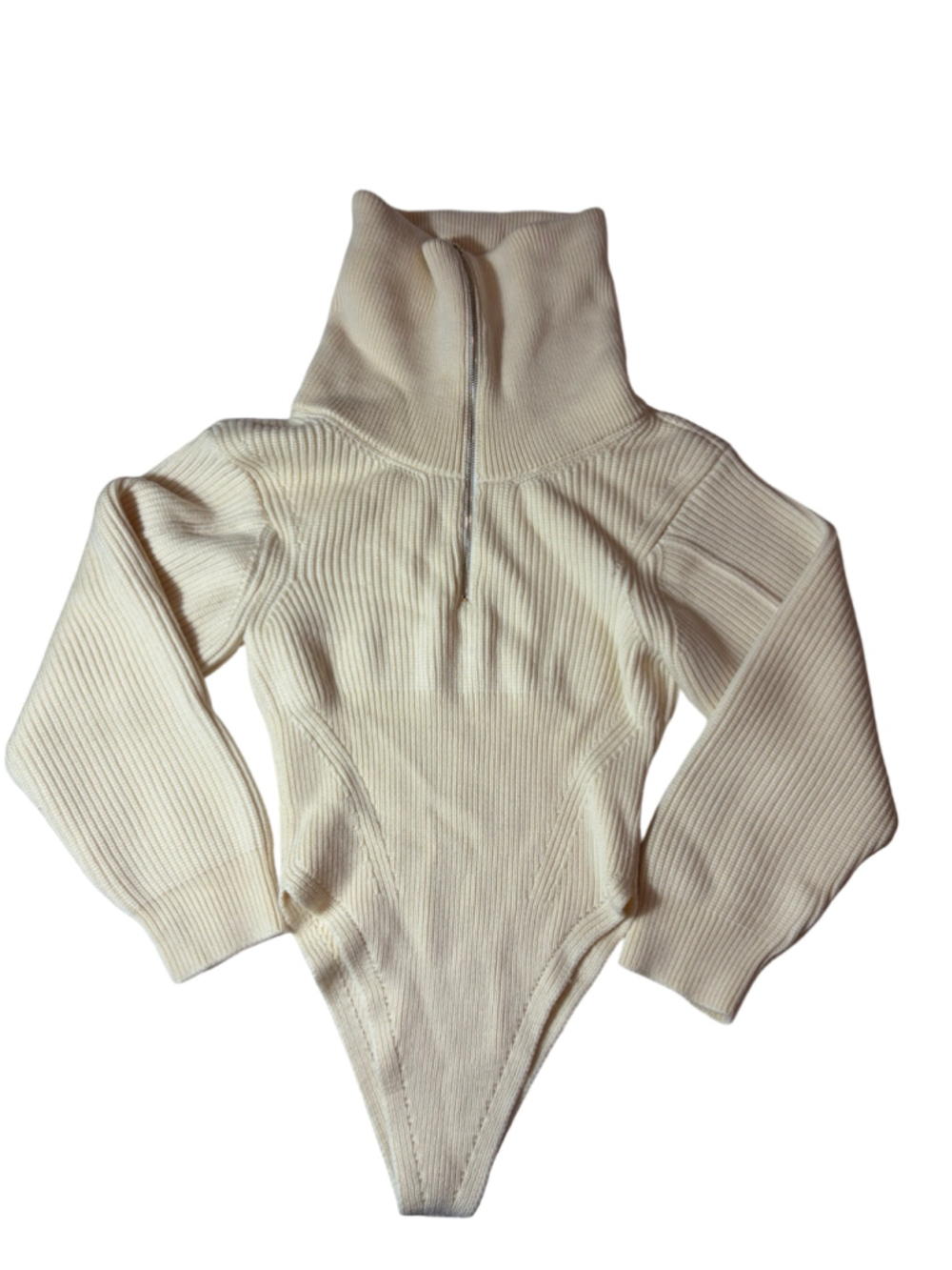Jacquemus Le Body Risoul Cream Merino Wool Ribbed Half-Zip Bodysuit FR 40